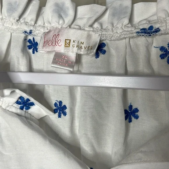 Belle Kim Gravel Floral Embroidered Eyelet Ruffled Neck Blouse size xl - Picture 4 of 16